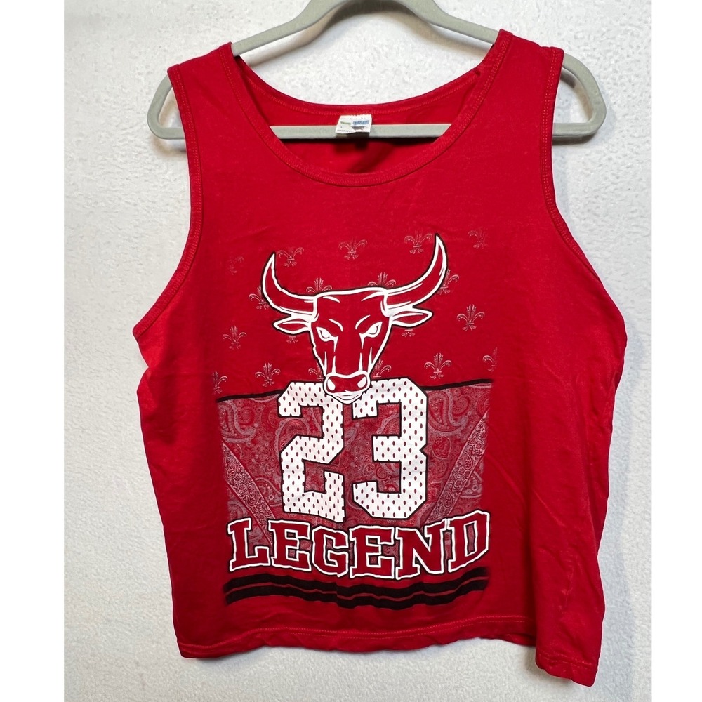 Phat Doc Mens‎ 23 Legend Bull Graphic Tank Top Red Size L 100% Cotton Sleeveless